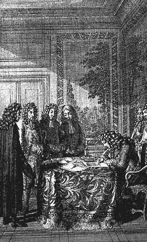 Kurfürst Friedrich III. unterzeichnet am 1.November 1695 das Dekret zum Bau der französischen Kirche