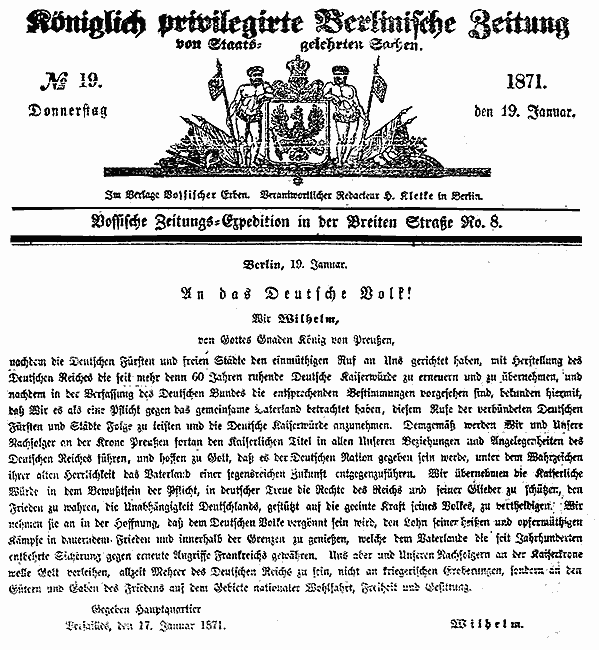 Wilhelm I. nimmt die Kaiserwürde an