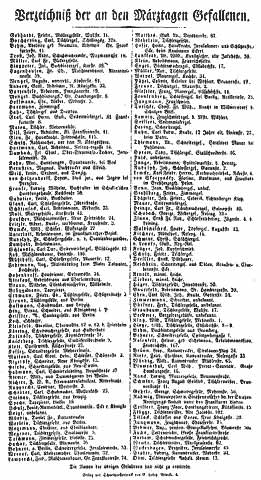 Verzeichnis der an den M&auml;rztagen Gefallenen