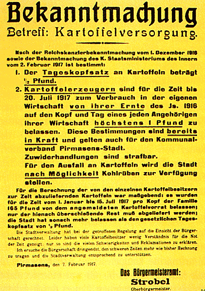 Bekanntmachung der Kartoffelrationierung 1917