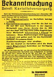 Bekanntmachung der Kartoffelrationierung 1917