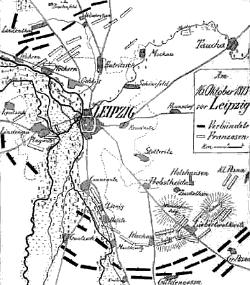 Karte der Ausgangspositionen vor der Völkerschlacht bei Leipzig am 16.10.1813