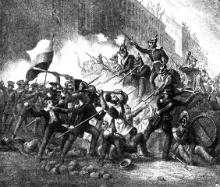 Barrikadenkampf vor dem Köllnischen Rathause zu Berlin in der Nacht vom 18. zum 19. März 1848