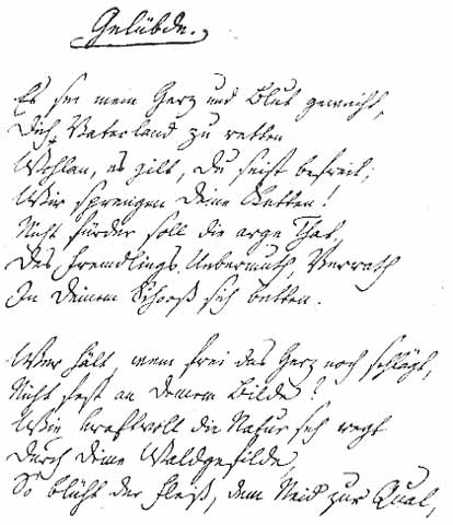 Schlegels Niederschrift seines Gedichtes "Gelübde"