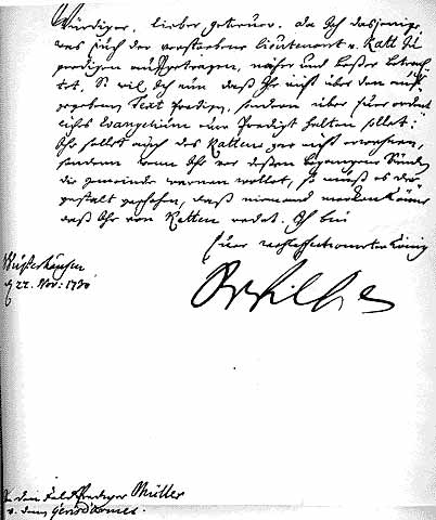Brief des Königs Friedrich Wilhelm I. vom 27.11.1730 an Pfarrer Müller betreffend die Hinrichtung Kattes