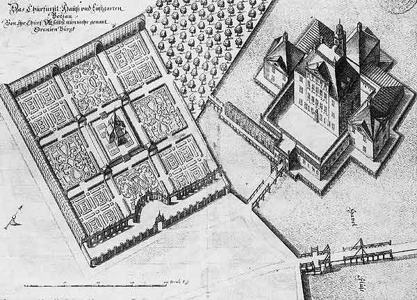Das Churfürstl. Haus und Lustgarten Bötzau, Von Ihr Churf. Dlt selbst nunmehr genant Oranien Burgk
