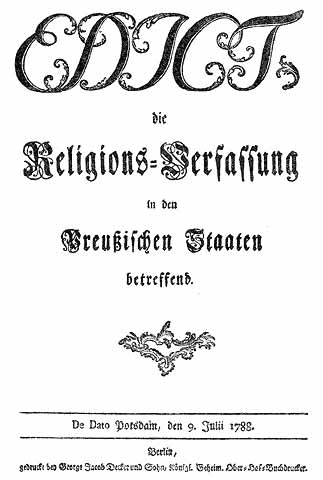 Edict die Religions-Verfassung in den Preußischen Staaten betreffend