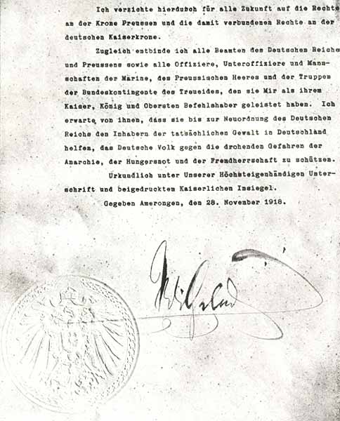 Das Rücktrittsschreiben Wilhelms II.