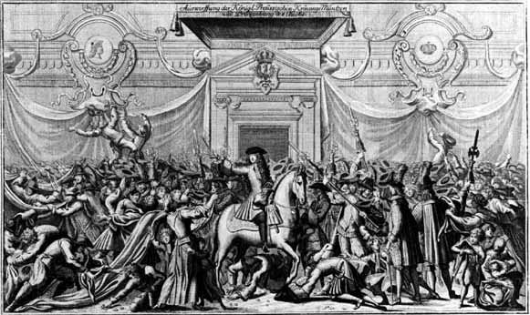 Auswerfung der Königl. Preußischen Krönungsmünzen und Preisgebung des Tuchs 1701