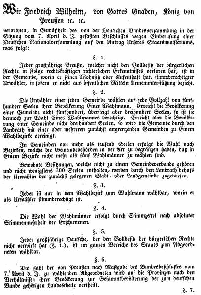 Verordnung über die Wahl der Preußischen Abgeordneten zur Deutschen Nationalversammlung