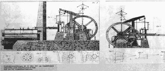 Konstruktionszeichnungen der ersten Dampfmaschine in Halle