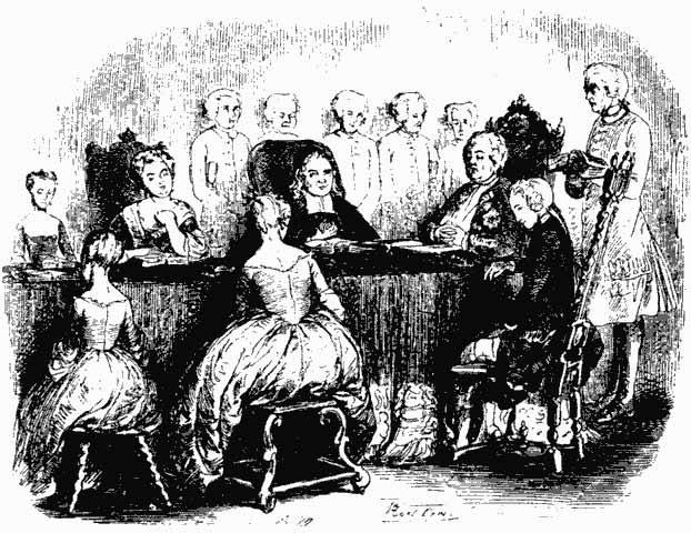 Hausandacht der Königsfamilie mit dem Theologen Francke, am Kopfende des Tisches Friedrich Wilhelm I.